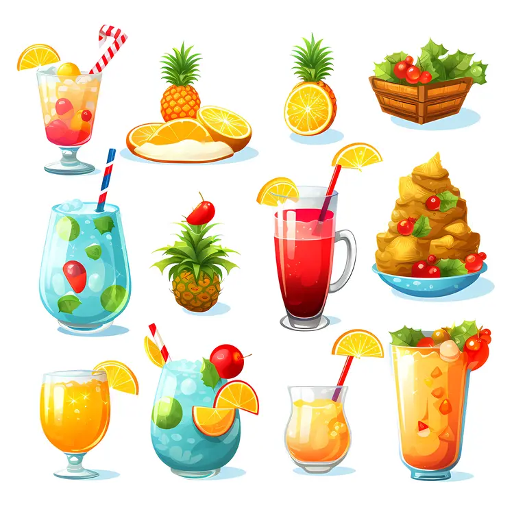 Various Refreshing Tropical Drinks