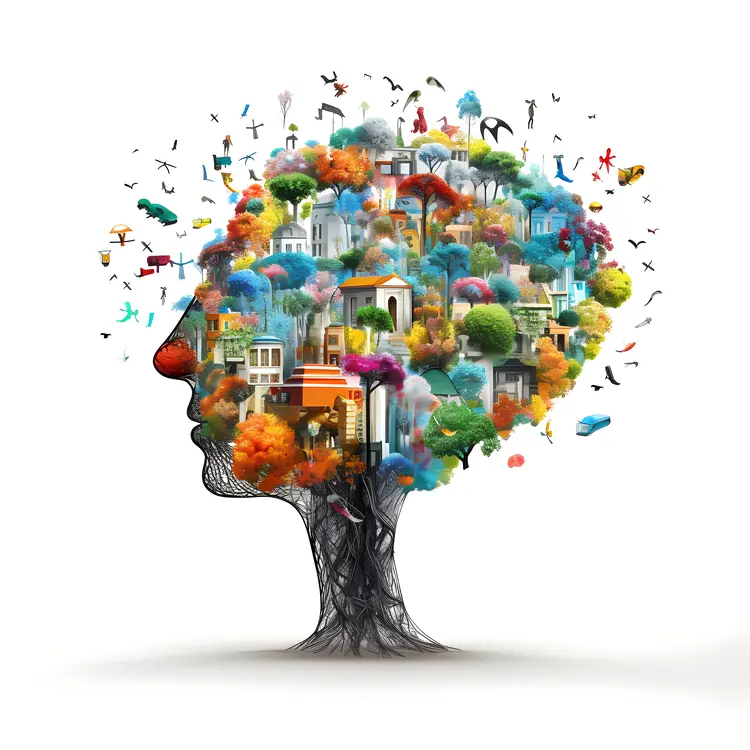 Dynamic Human Head with Colorful Elements