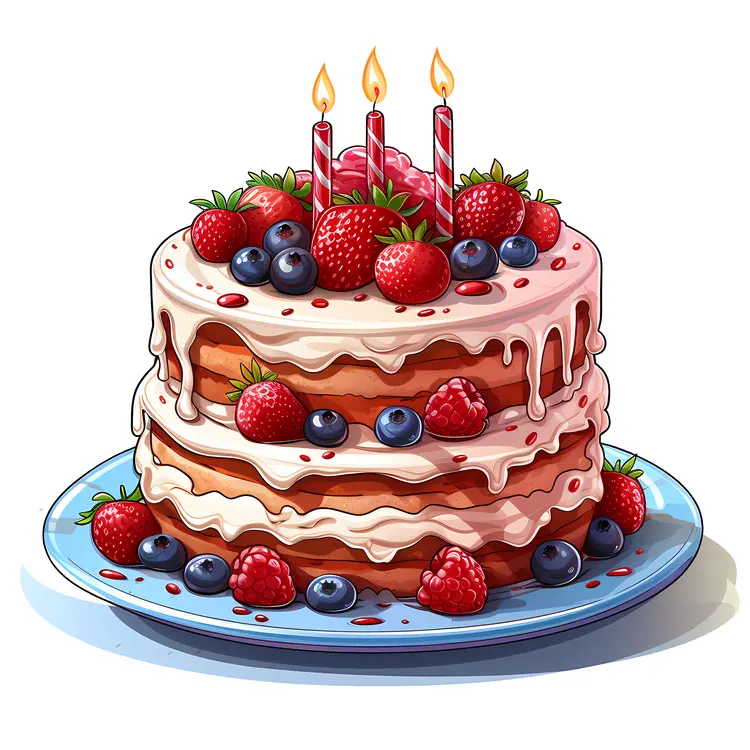 Berry Cake with Candles for Birthday Celebration