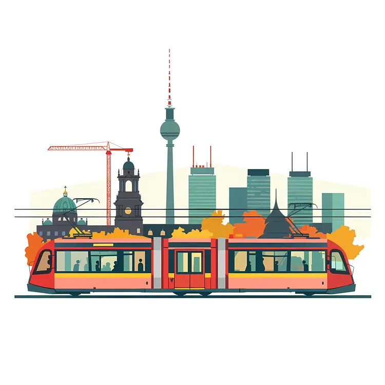 Cityscape with Tram and Modern Buildings