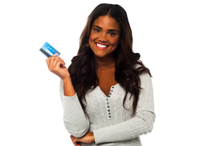 Smiling Woman Holding Credit Card