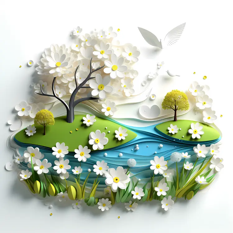 Flowering Landscape with Blossoming Tree