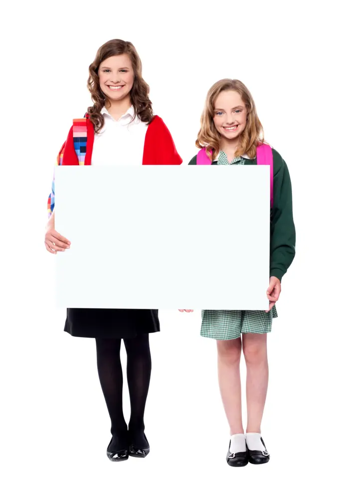 Two Girls Holding Blank Sign
