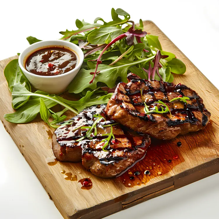 Grilled Steak with Fresh Salad and Sauce