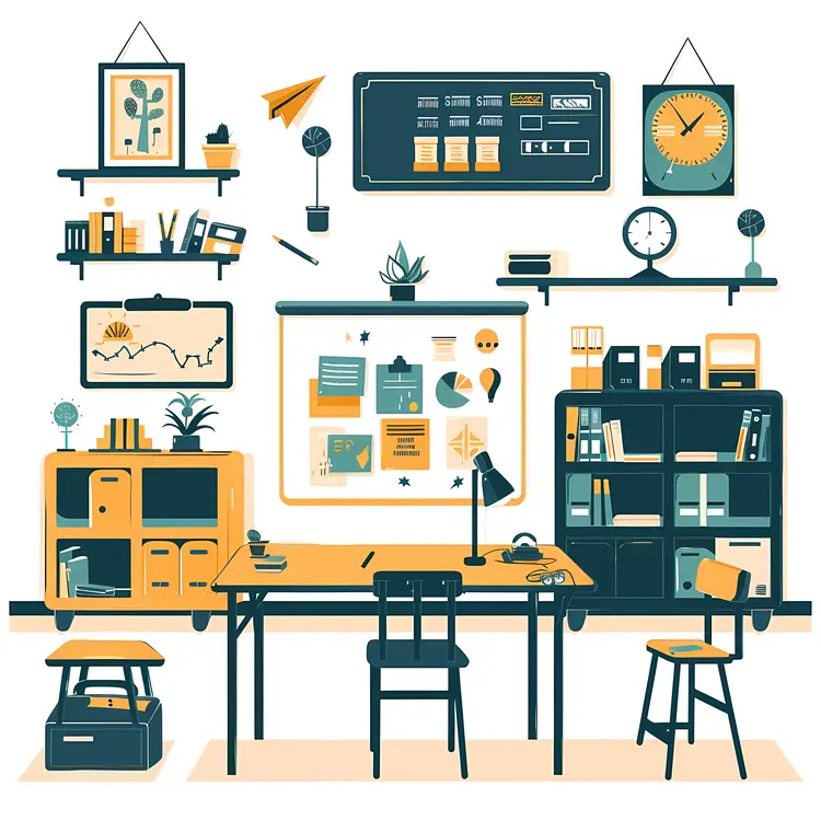 Organized Office with Desk and Shelves