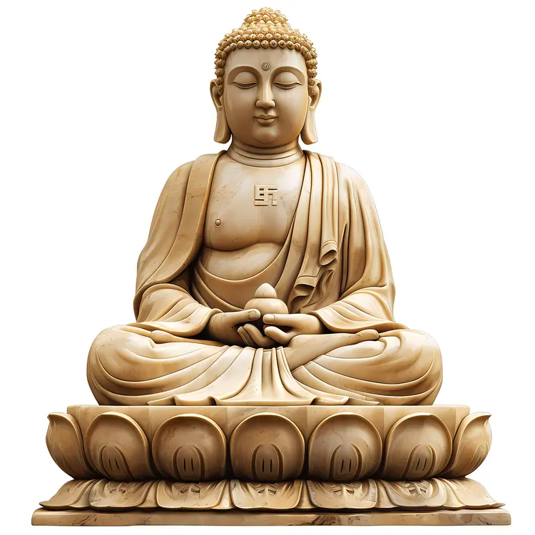 Wooden Buddha Statue on Lotus