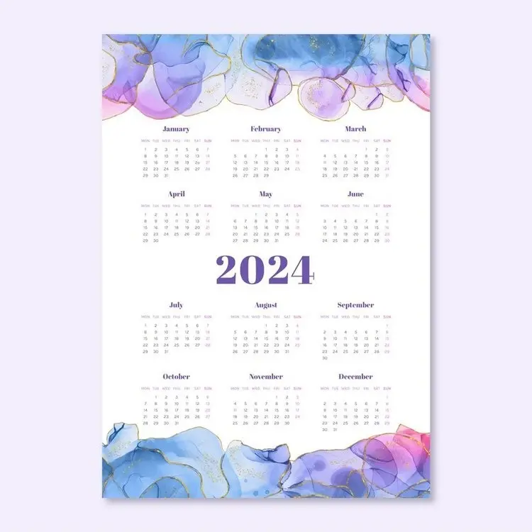 2024 Calendar with Watercolor Design
