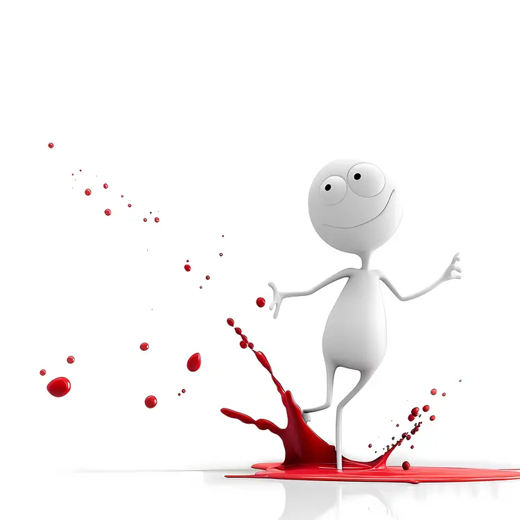 Dancing Cartoon Character in Red Paint Splash