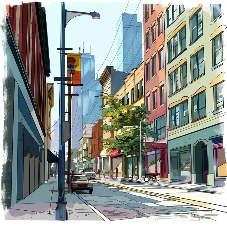 Urban City Street with Buildings