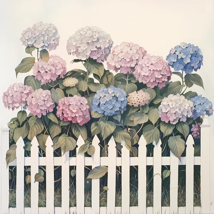 Hydrangeas by the Fence