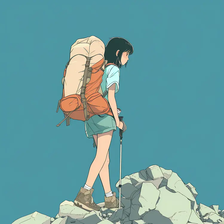 Hiker with Backpack in the Mountains