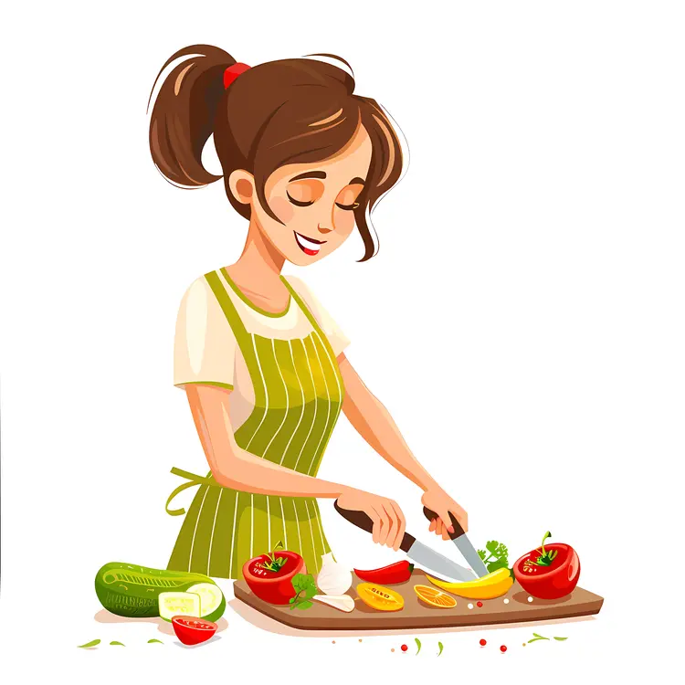 Woman Chopping Vegetables in Kitchen