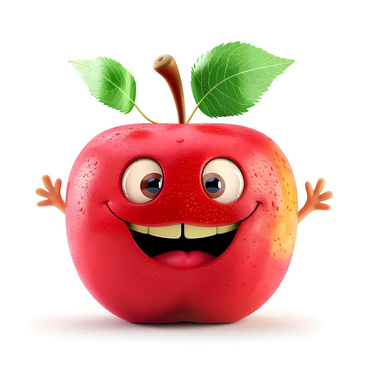 Cheerful Red Apple Cartoon with Arms