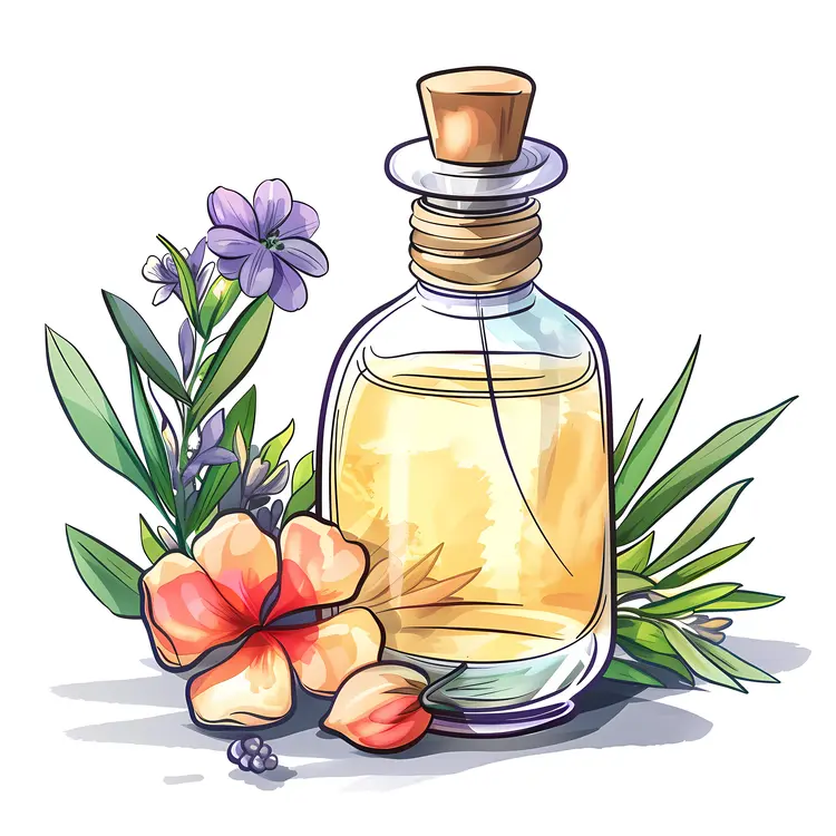 Essential Oil Bottle with Floral Elements