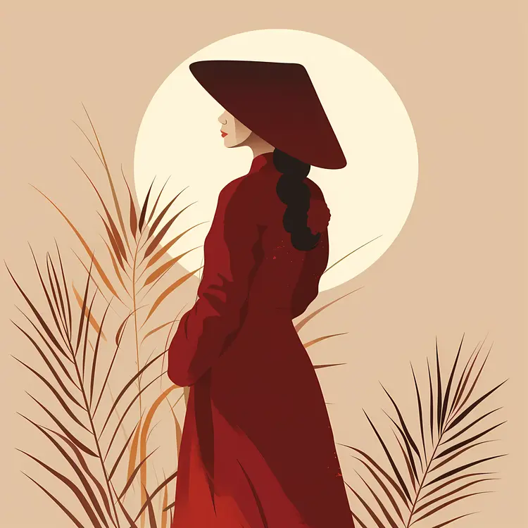 Elegant Woman in Red Dress with Hat