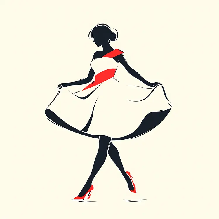 Elegant White Dress with Red Shoes