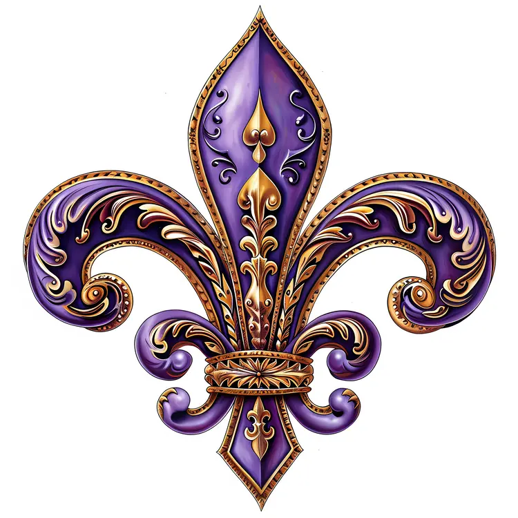 Purple and Gold Detailed Fleur-de-lis Ornament Design