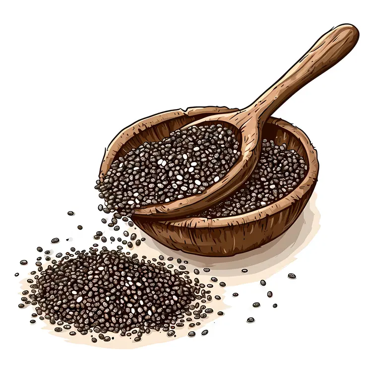 Chia Seeds in Wooden Bowl and Spoon