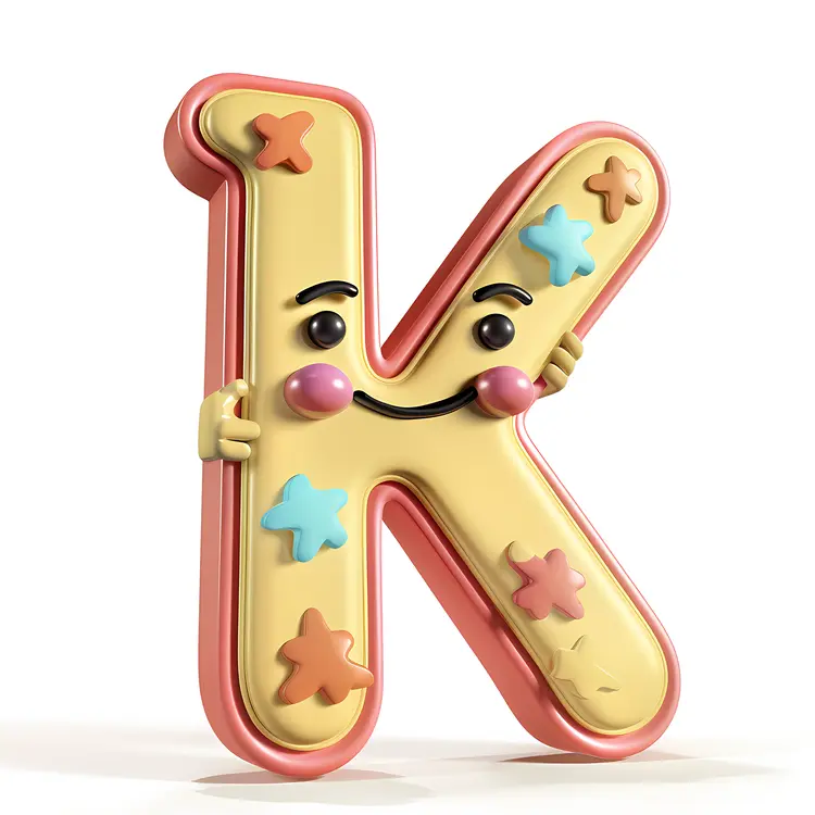 Decorated K Alphabet Character with Stars