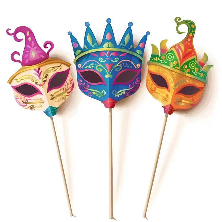 Set of Colorful Decorative Masks on Sticks
