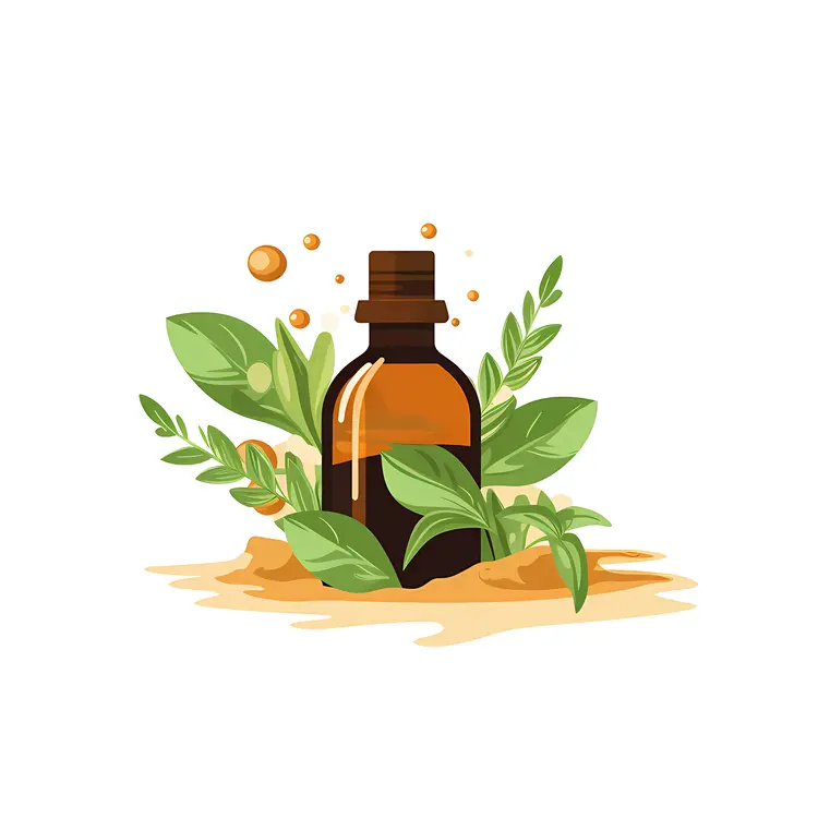 Amber Bottle with Mint Leaves Illustration