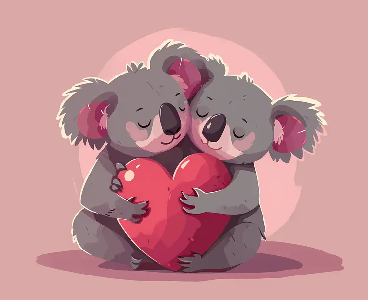 Koalas Embracing Heart for Valentine's Day