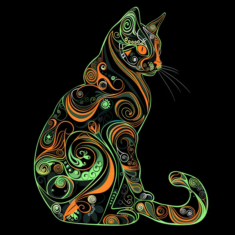 Colorful Patterned Cat Illustration