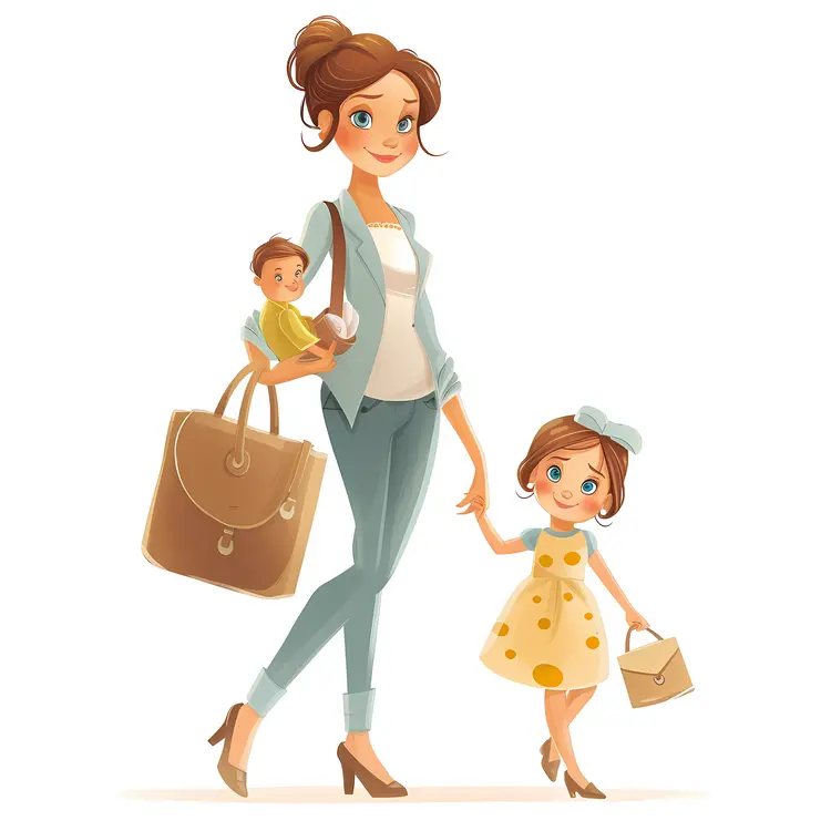 Mother Walking with Children