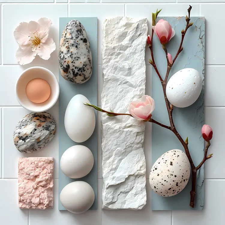 Natural Eggs with Branches and Flowers