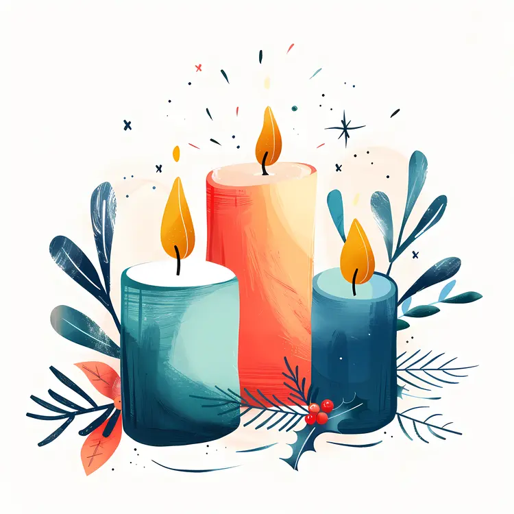 Blue and Orange Candles with Floral Decor