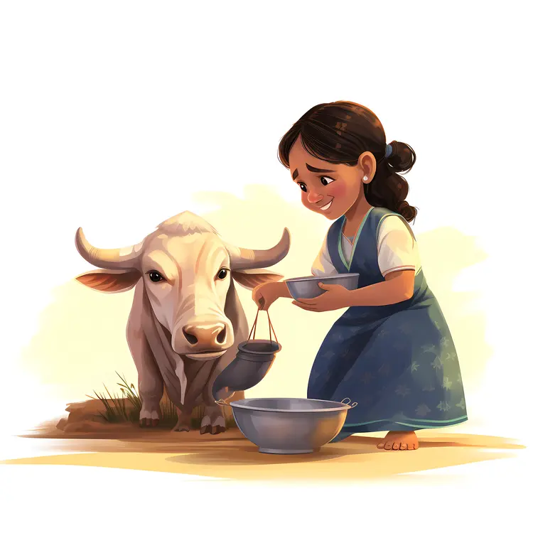 Girl Feeding Cow