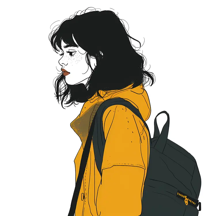 Monochrome Girl with Backpack Illustration