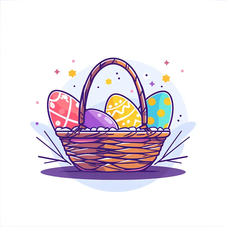 Colorful Easter Eggs in a Basket
