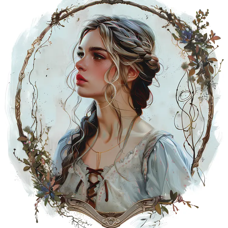 Elegant Woman with Braided Hair in Vintage Dress