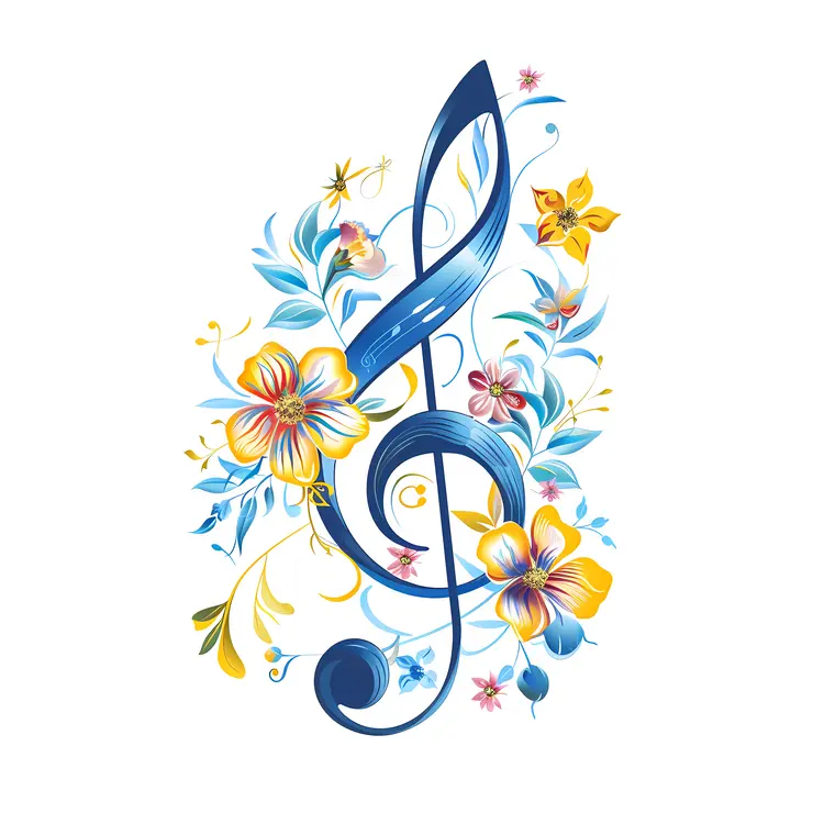 Blue Treble Clef with Floral Design