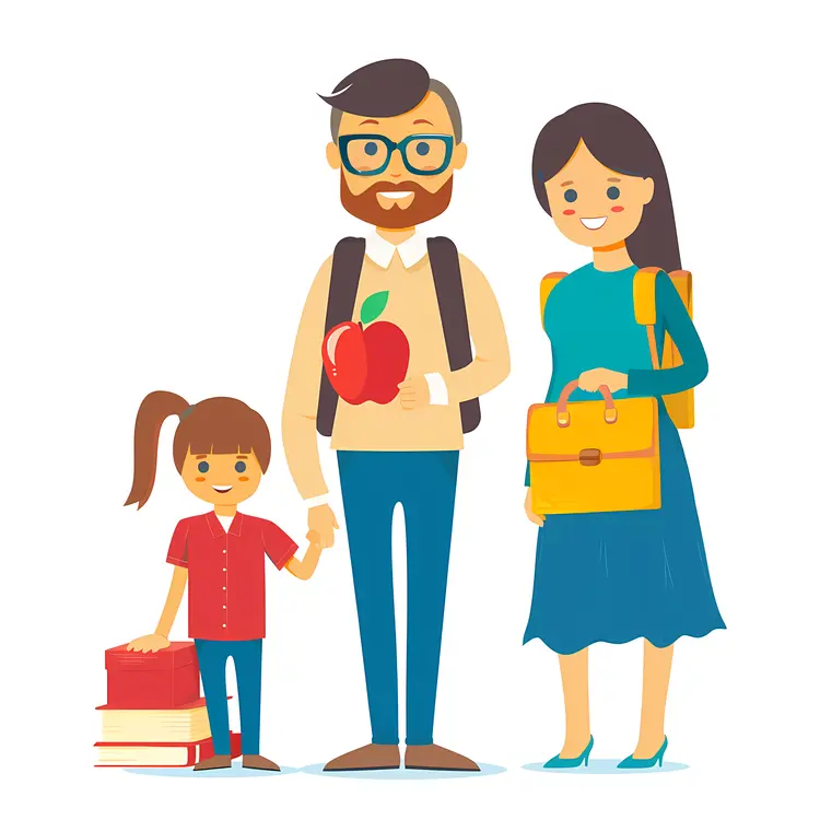 Happy Family with School Supplies