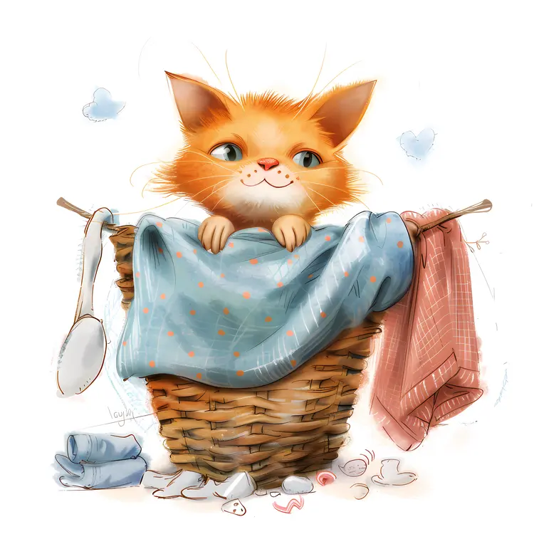 Cute Cat in Laundry Basket