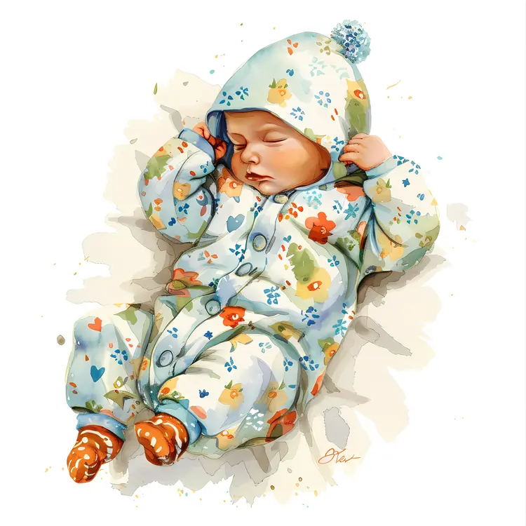 Cute Sleeping Baby in Floral Onesie