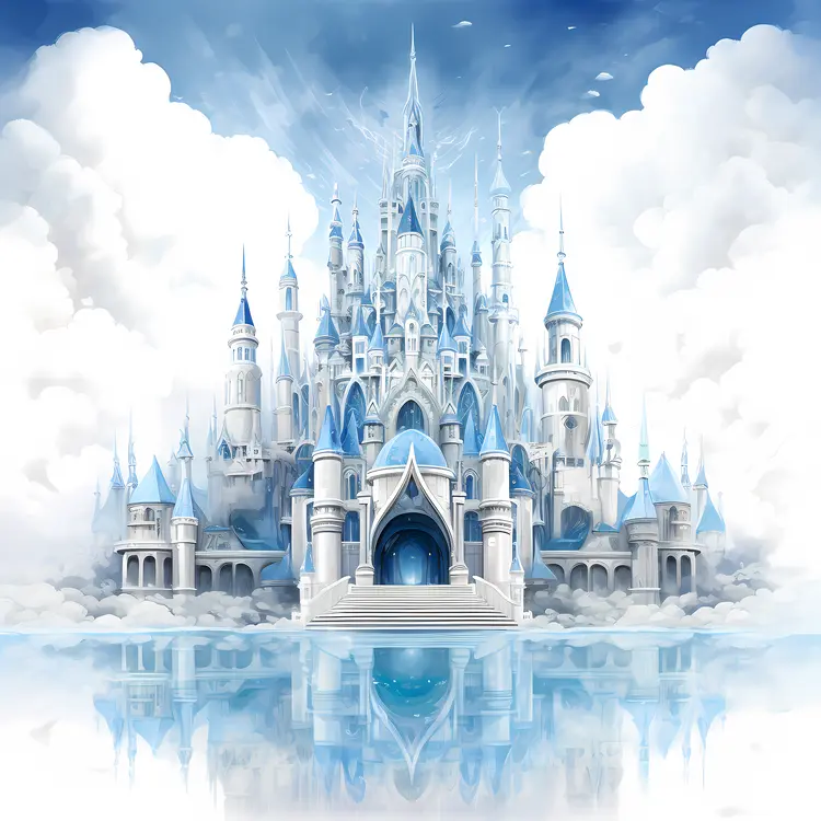 Grand Ice Castle in a Cloudy Sky