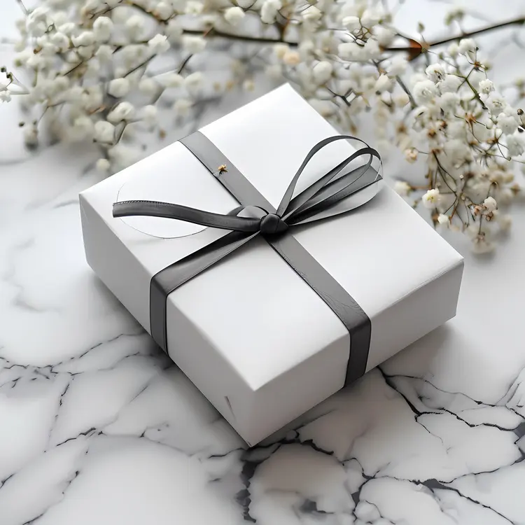 White Gift Box with Black Ribbon