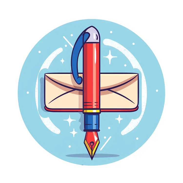 Doodle Envelope and Pen in Blue Circle