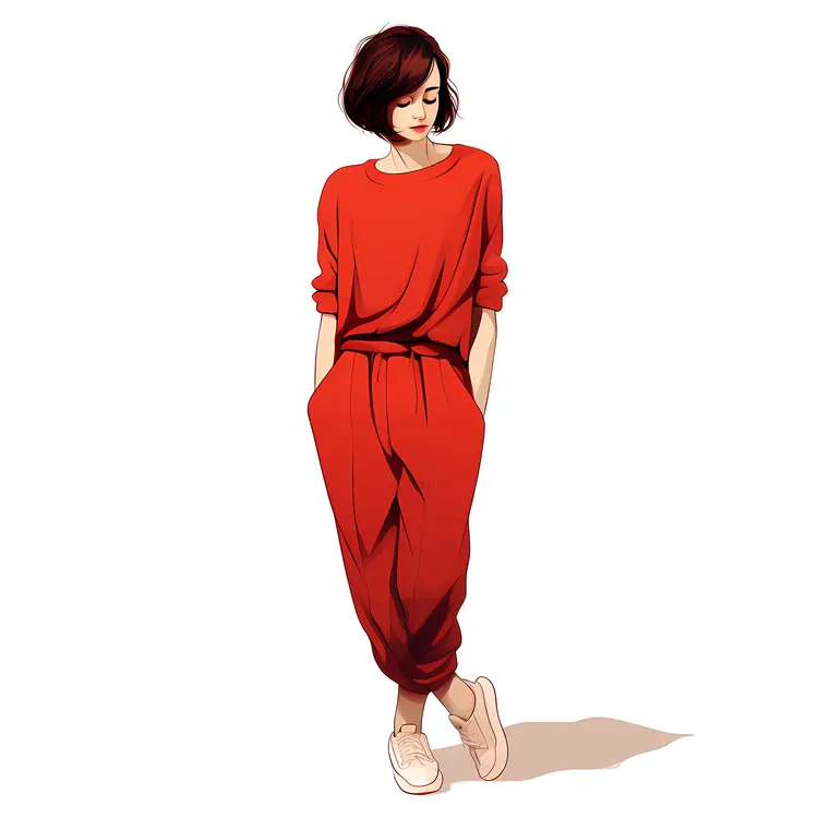 Casual Woman in Red Jumpsuit