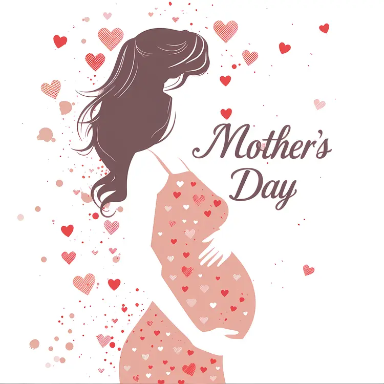 Mother's Day Illustration with Pregnant Woman and Hearts