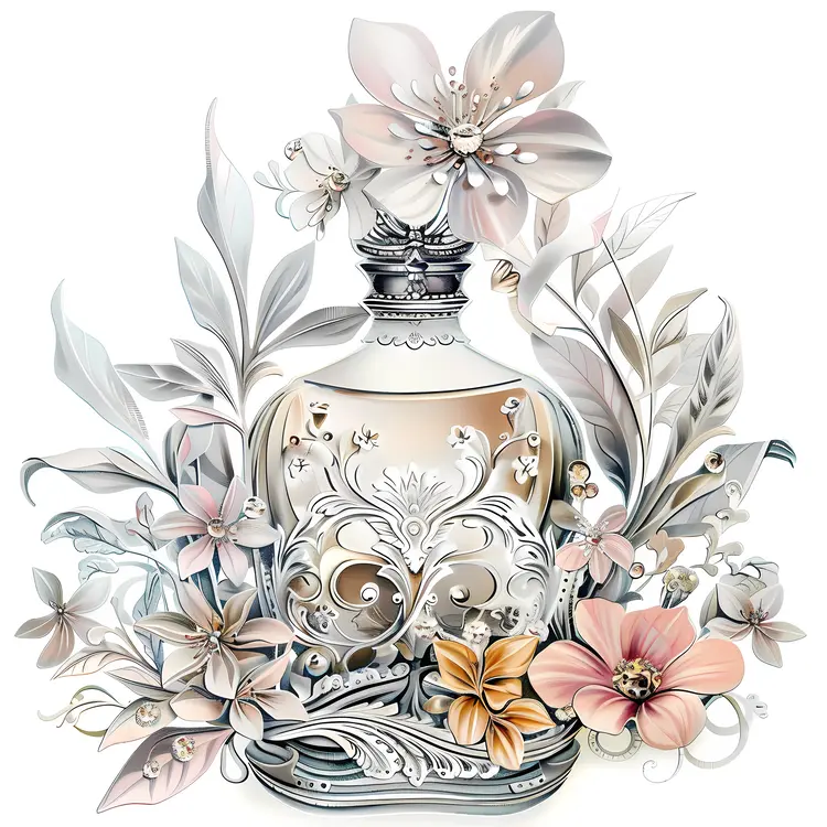 Elegant Silver Perfume Bottle with Floral Design