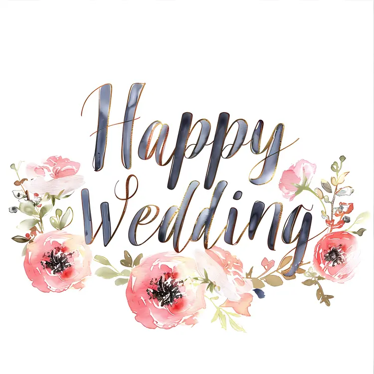 Happy Wedding Text with Floral Design