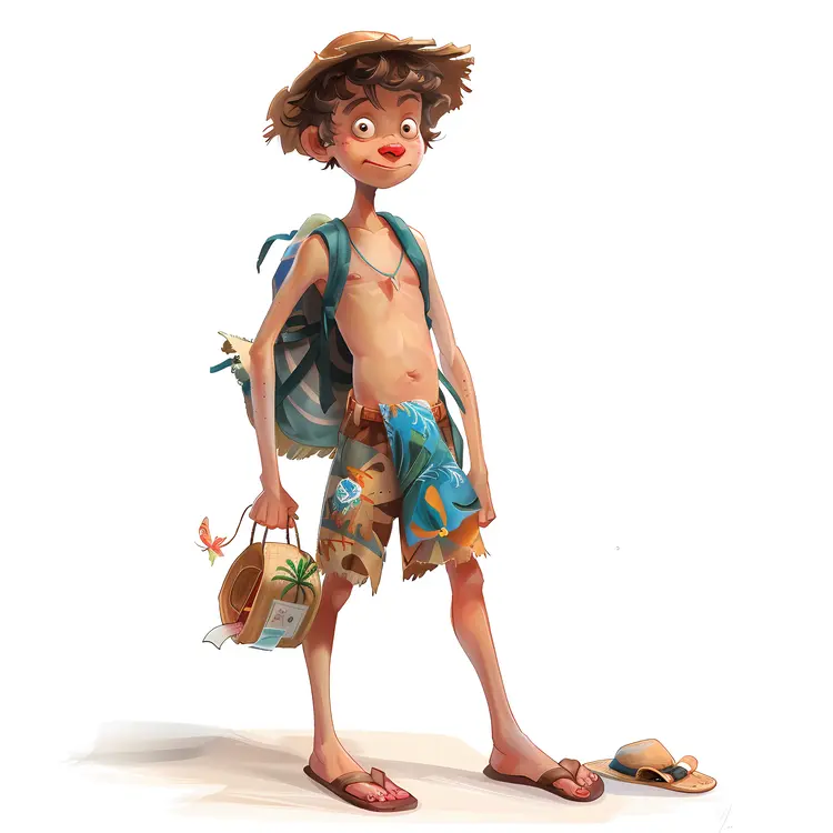 Cartoon Boy in Summer Beach Outfit