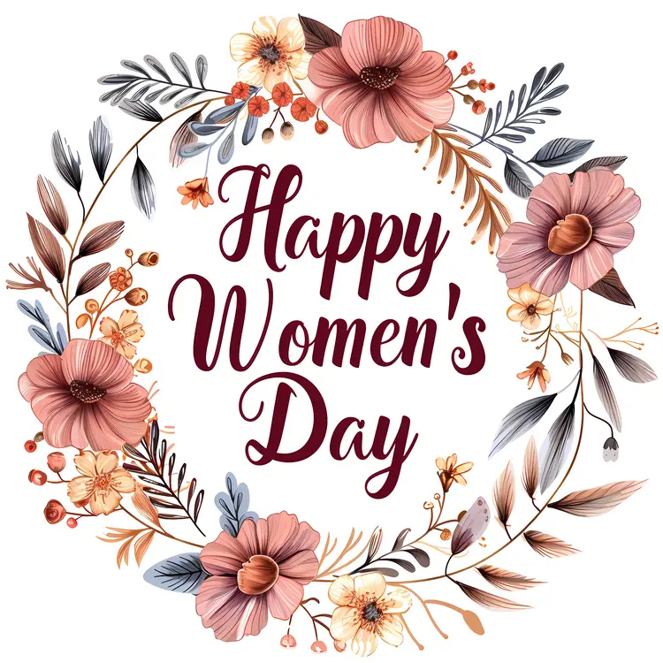 Happy Women's Day with Floral Wreath