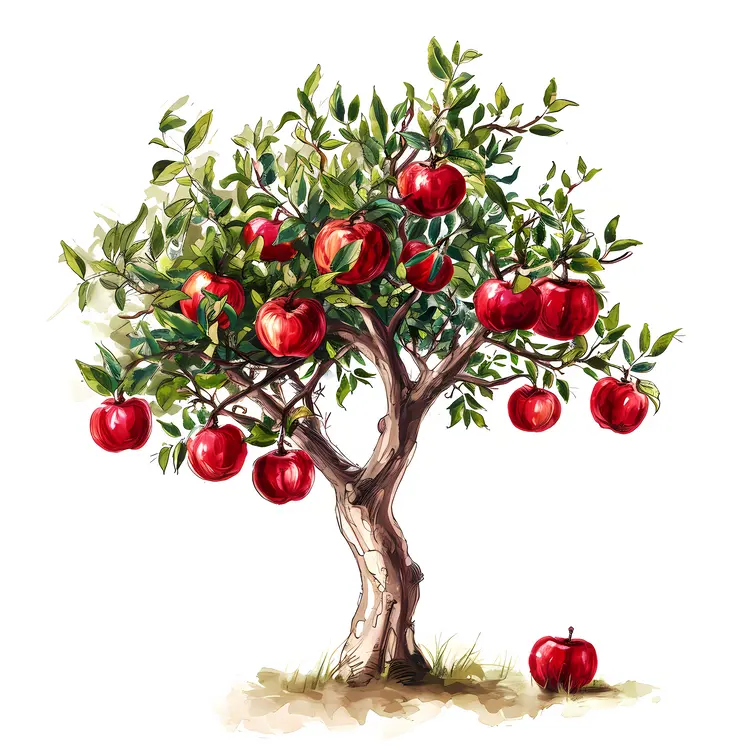 Apple Tree with Ripe Red Apples