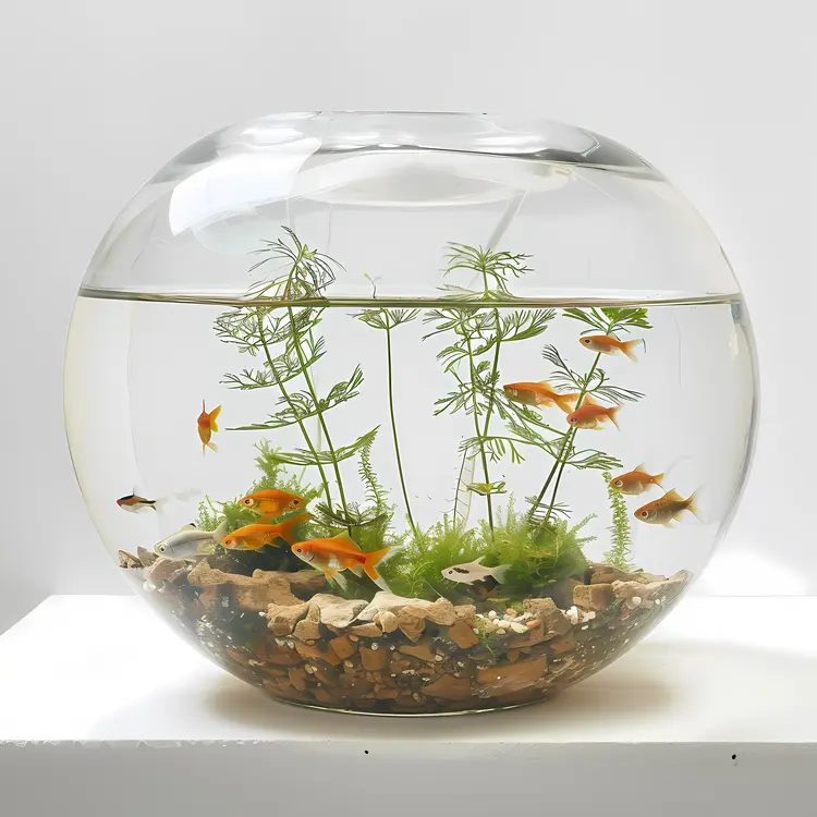 Fish Bowl with Multiple Fish and Plants