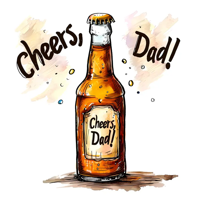 Cheers Dad Beer Bottle Illustration